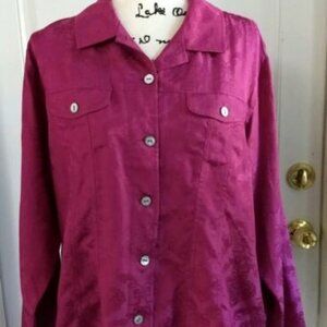 Chicos Victorian Jacquard Alicia Berry Long Sleeve Silk Cotton Blouse Top 3 NWT